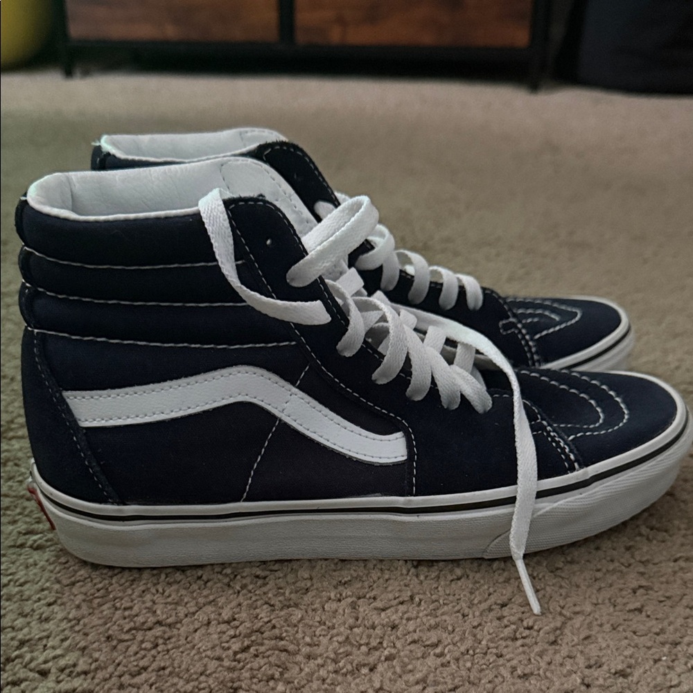 Vans Dark Blue High-Top Sneakers with White Stripes